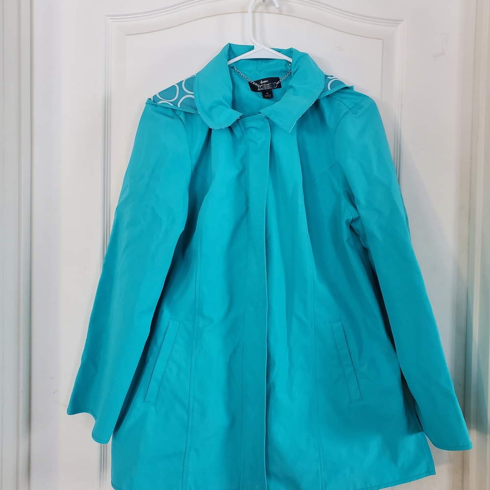 Dennis Basso Turquoise Trench Coat Size M